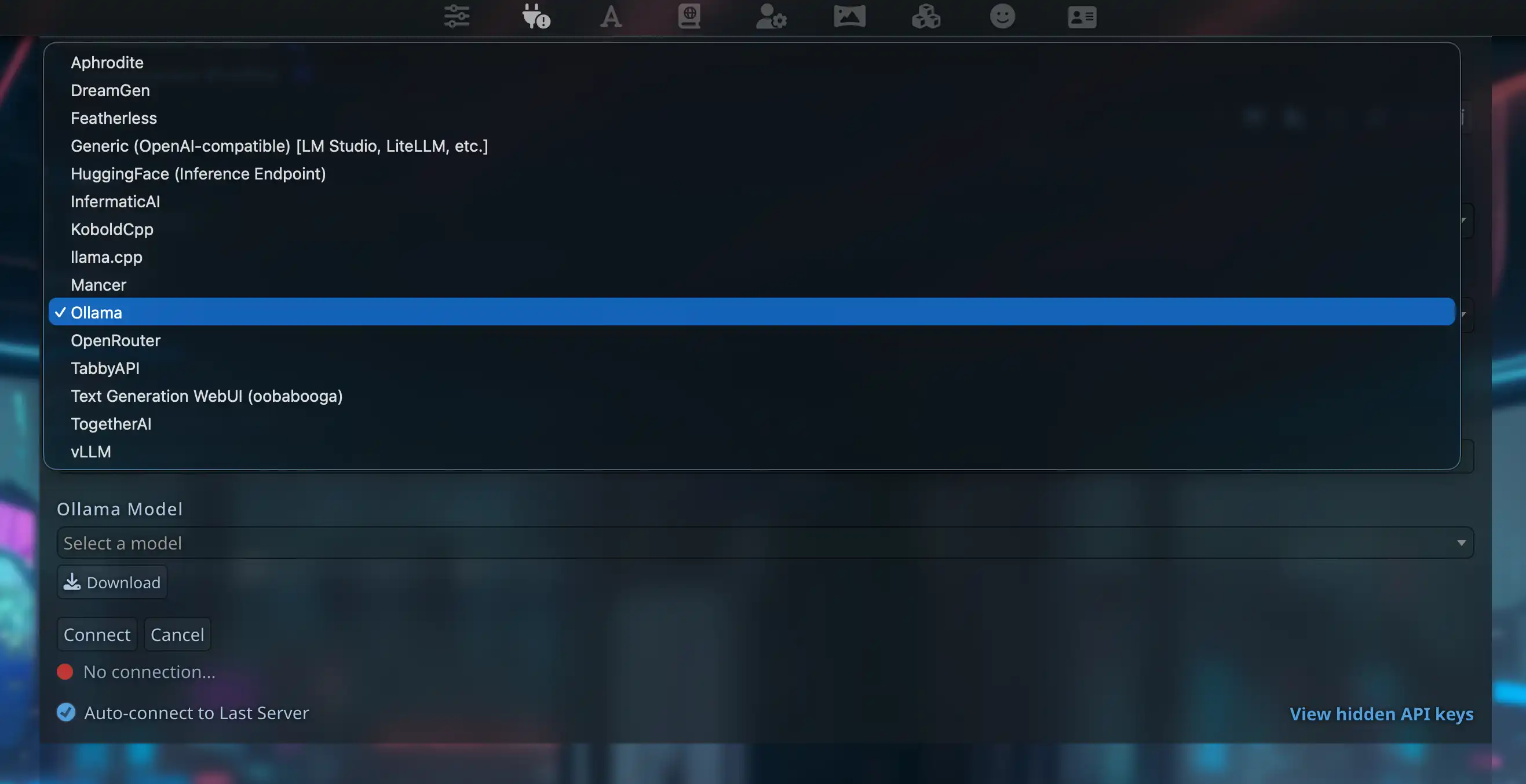 Выбор типа Ollama