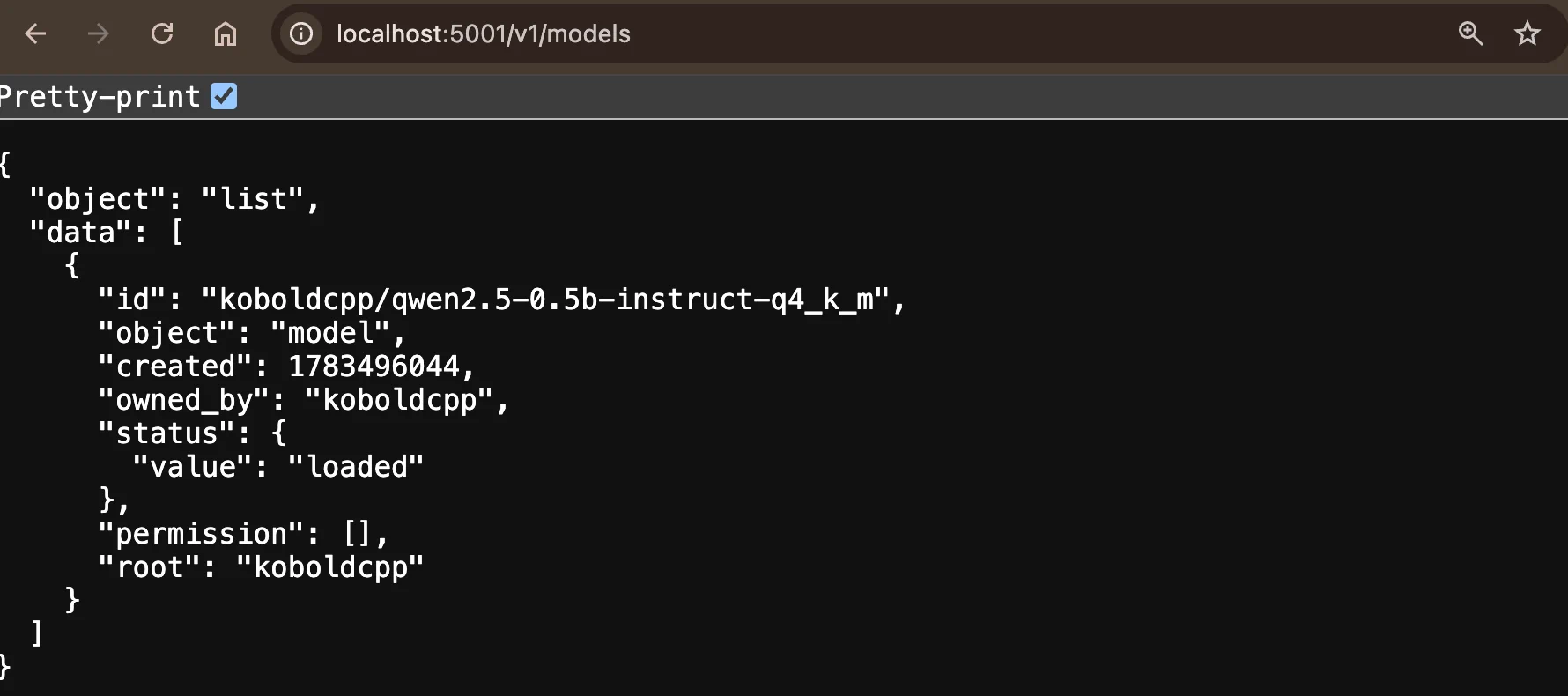 Check 2: /v1/models returns model list JSON
