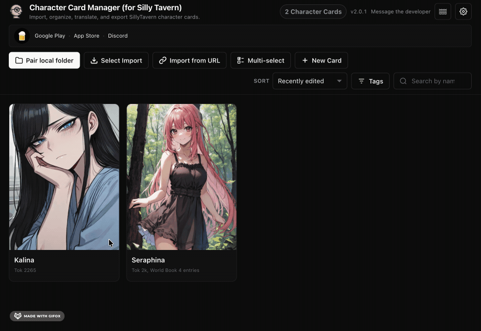 Generate a QR code for a character card in the browser extension