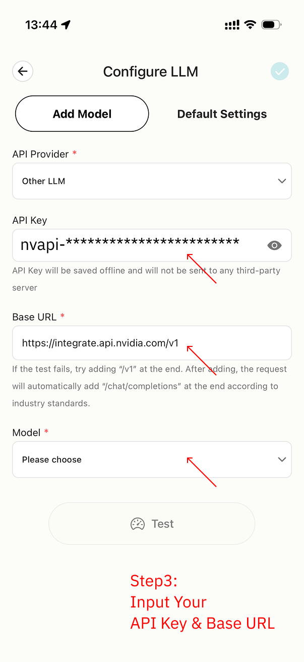Enter API Key and Base URL